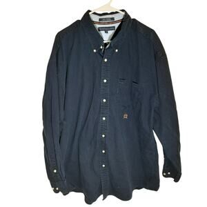 Tommy Hilfiger 2XLT Button Down Shirt Navy Blue Heavyweight Cotton Long Sleeve